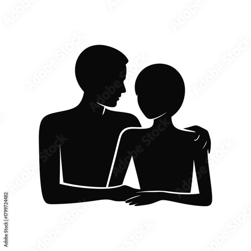 Silhouette of a couple embracing with tenderness and support