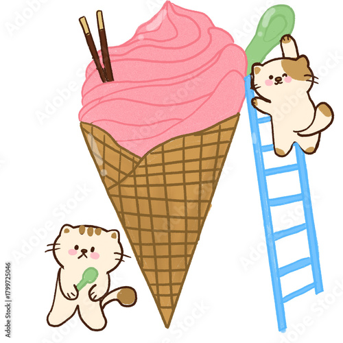 Kawaii Cat Sweet Dessert Clipart PNG Hand drawn 