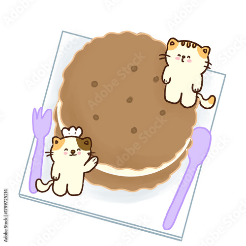 Kawaii Cat Sweet Dessert Clipart PNG Hand drawn 