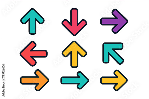 Colorful directional arrows pointing in multiple ways for user interface design
