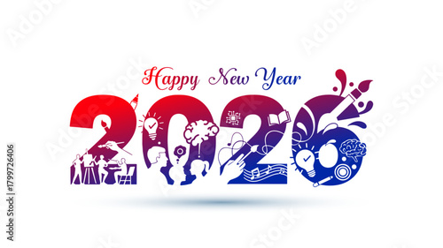 Happy new Year 2026. post design creative concept, innovation, drawing  vector illustration.