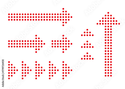 幾何学的なドットでできた赤色矢印のセット