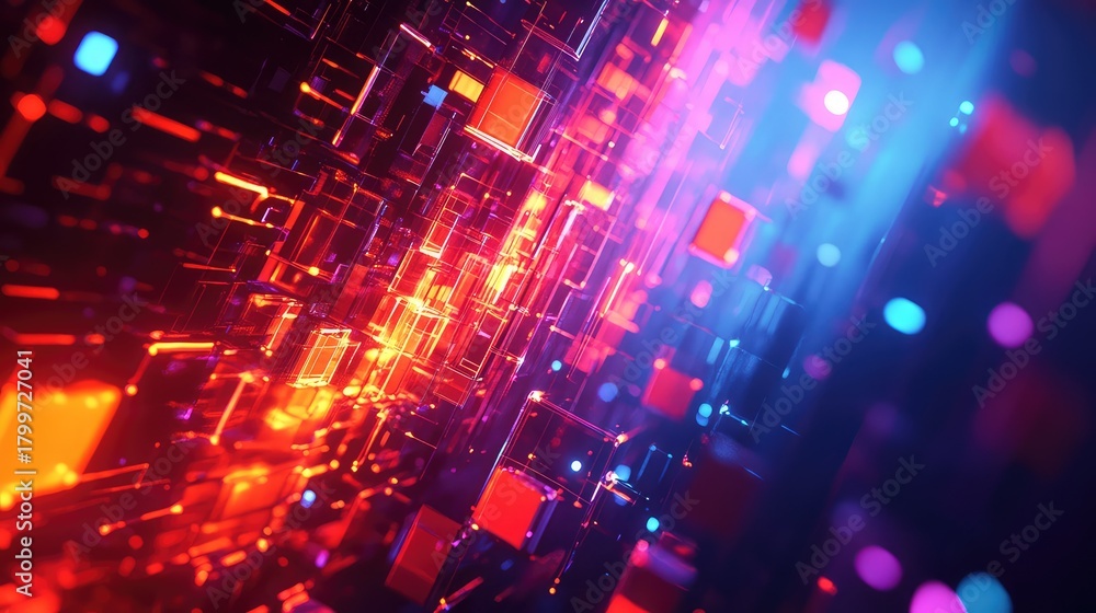 Obraz premium Digital data network connecting glowing abstract cubes