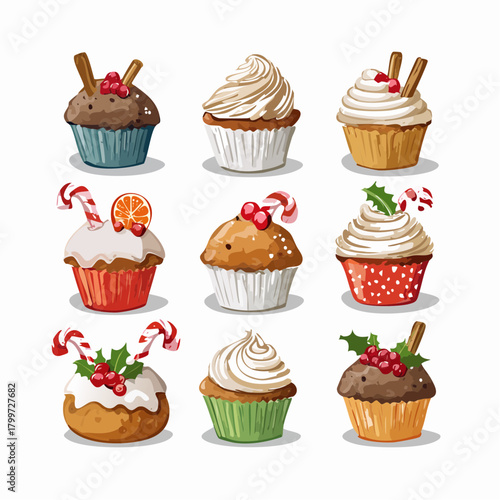 Versatile vector assets of Christmas desserts, ideal for packaging, recipe cards, and holiday event invitations.