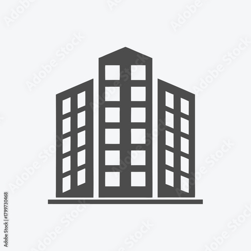 Minimalist office building displays symmetrical windows and a clean, modern architectural concept