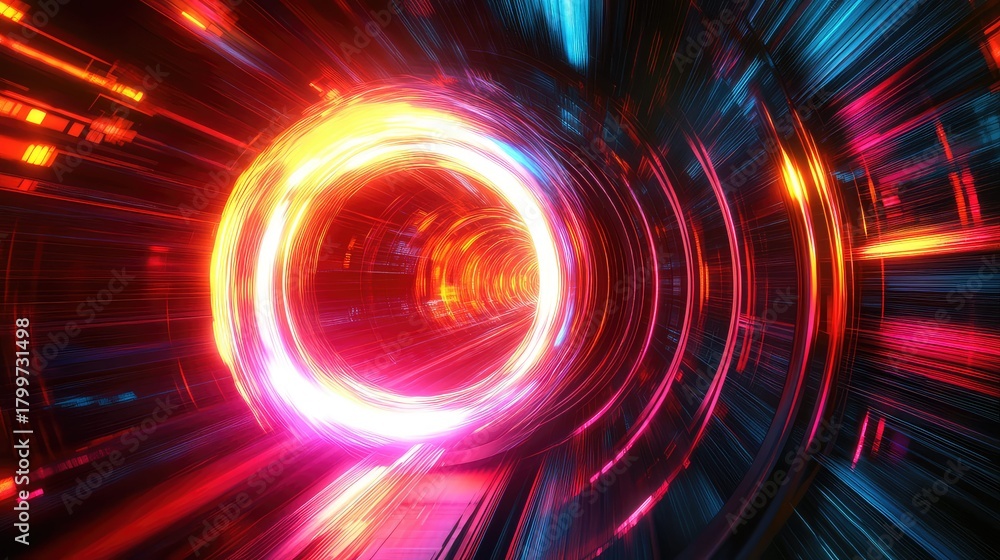 Obraz premium Abstract light vortex tunnel showing digital speed
