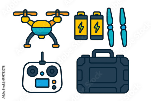 Professional quadcopter drone equipment set with remote control and accessories