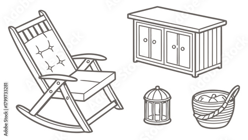 Line Art Illustrations of Household Items