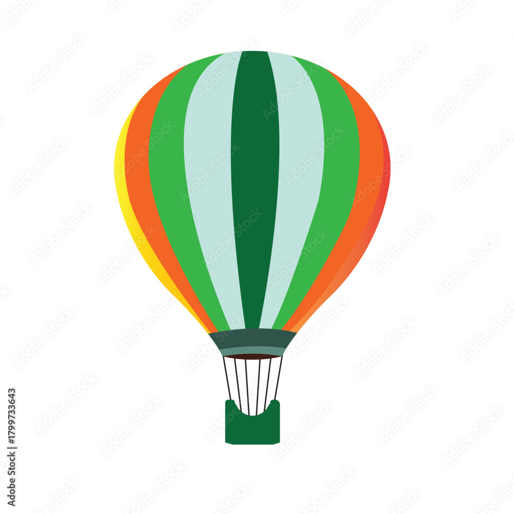 Fototapeta premium Hot air balloon isolated on white background vector illustration. Aircraft hot air ballon used to fly gas. Consists of gas burner, a shell and a basket for carrying passengers. Romantic flight travel