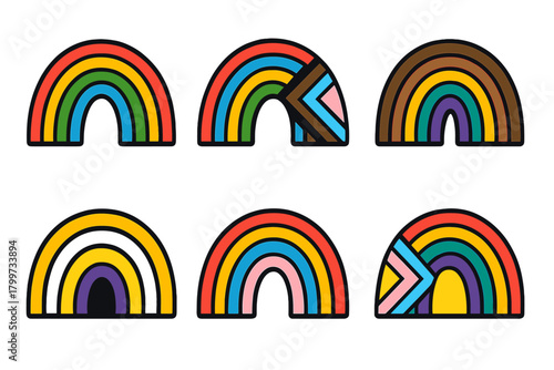 Set of diverse rainbow symbols representing LGBTQ pride identity and inclusion