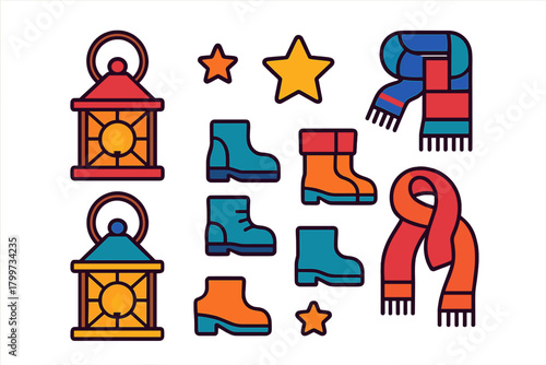 Vintage lanterns, warm footwear, and knitted scarves for winter season design