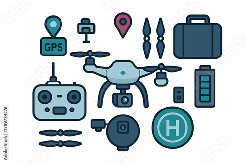 Set of essential equipment and accessories for professional drone operation