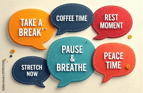 Colorful speech bubbles with motivational messages on a light background