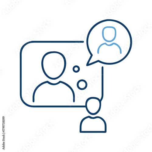 Minimal line icon of online class with teacher on screen and child, representing distance learning for kids