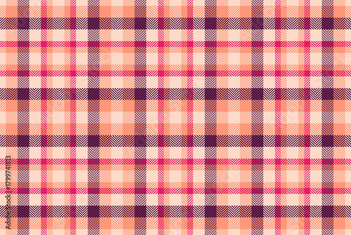 Path plaid fabric vector, sixties tartan texture pattern. Collection textile seamless background check in light and red colors.
