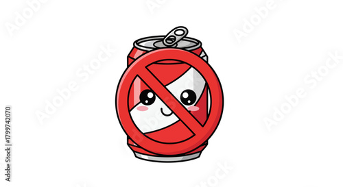 Kawaii soda can with prohibitory sign advocating for healthy lifestyle choices