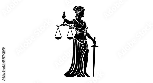 Lady Justice silhouette, symbolizing fairness, legal prowess, and unbiased representation