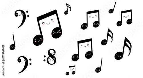 Playful melodies: An animated design of charming musical notes with expressions