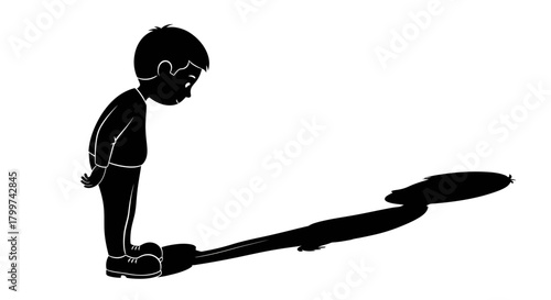 Silhouette of a boy projecting a longer shadow, symbolizing growth and imagination or fear of