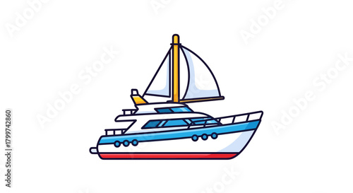 Sailing into Serenity: A Cartoon Yacht Illustration Radiating Coastal Relaxation and Seafaring