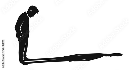 Silhouette of a contemplating businessman casting a revealing shadow showcasing his true self
