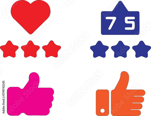 Social media icons for likes hearts stars and followers