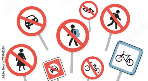Illustrative collection of prohibition symbols delineating various restrictions and guidelines for