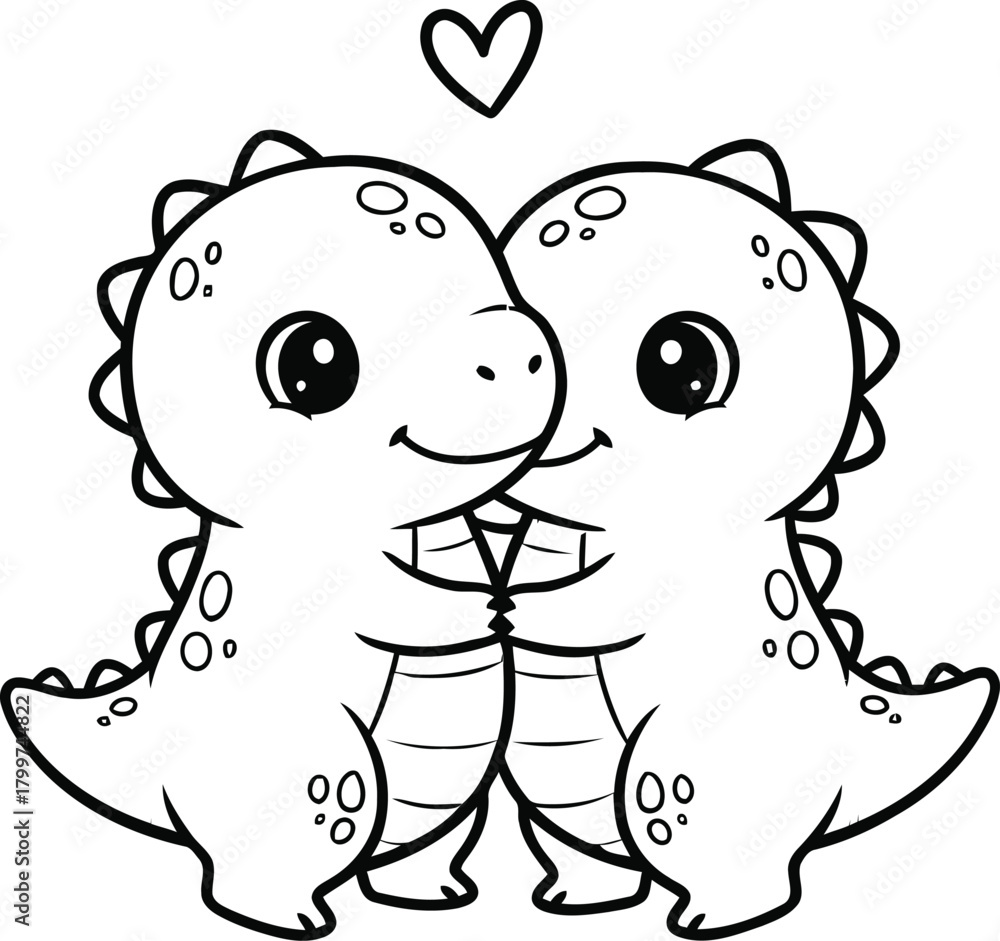 Obraz premium Cute cartoon dinosaurs hugging with a heart above them