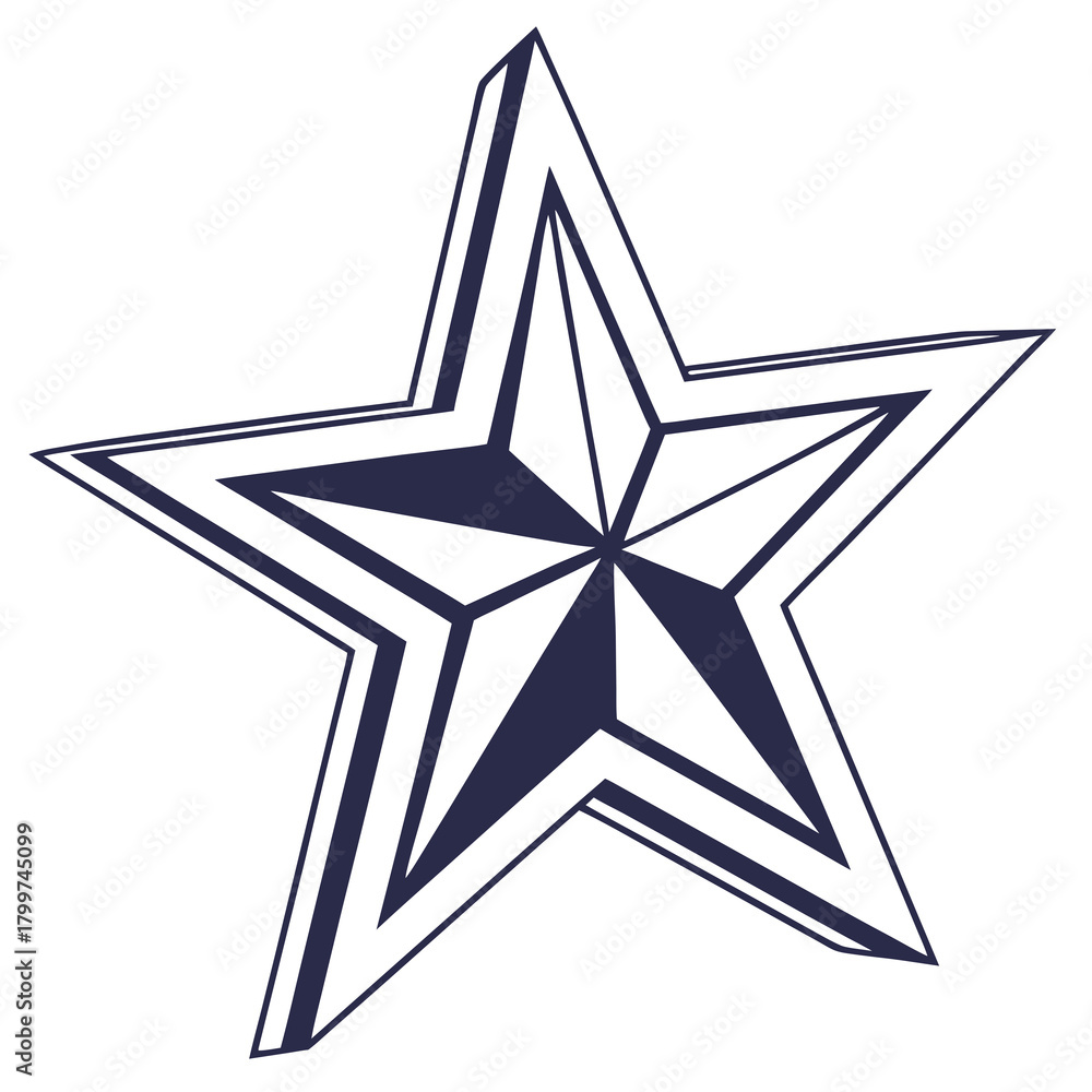 Obraz premium Geometric star shape with dark blue outline and white fill