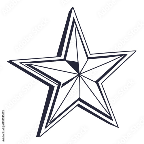 Stylized five pointed star graphic with bold outlines and geometric shading