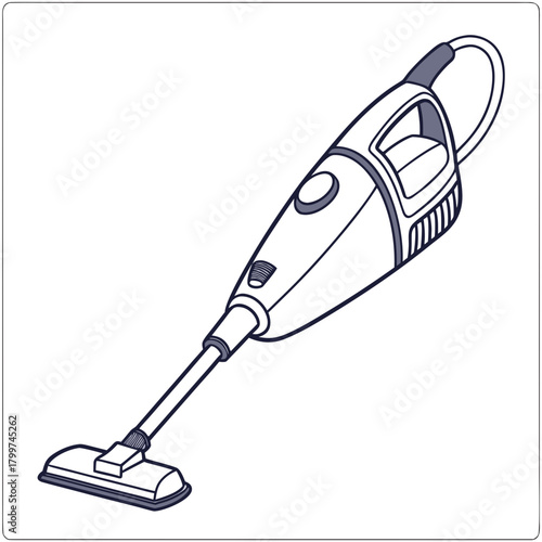 Handheld vacuum cleaner illustration with a long nozzle and floor head