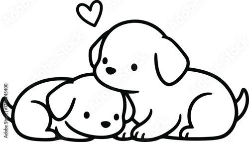 Cute cartoon puppies cuddling with a heart above them