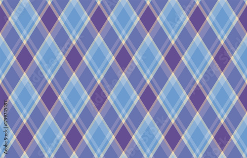 Argyle pattern of geometric rhombus. Harlequin check wallpaper design. Classic diamond shaped textile material for web background, print fabric clothing, sweater, wrapping paper, gift card, invitation