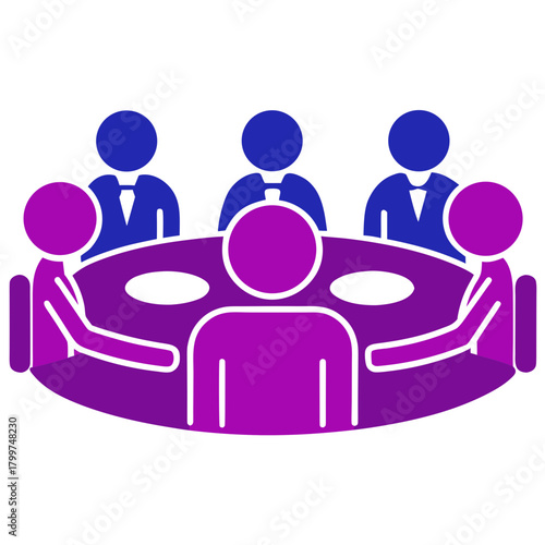 Business meeting silhouette of people around a table isolated on white background