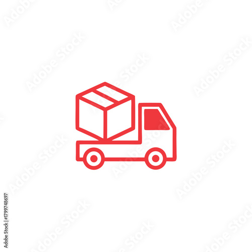 Red truck carrying square package is ready to deliver service very quickly on time