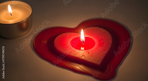 A beautifully lit heart-shaped candle holder with a glowing candle in a warm, intimate setting that evokes feelings of love and tranquility