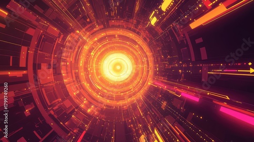 Fototapeta Naklejka Na Ścianę i Meble -  Digital data network connecting futuristic light tunnel