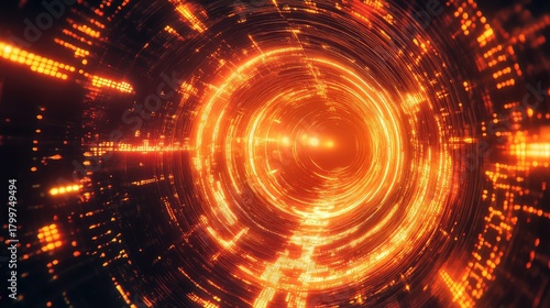 Fototapeta Naklejka Na Ścianę i Meble -  Digital data flowing through abstract futuristic tunnel