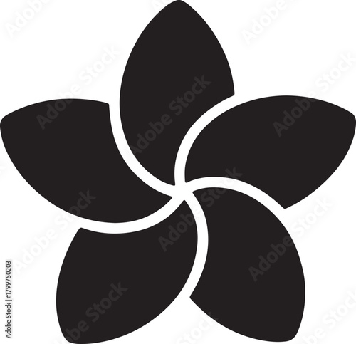 Stylized black plumeria flower silhouette graphic design element