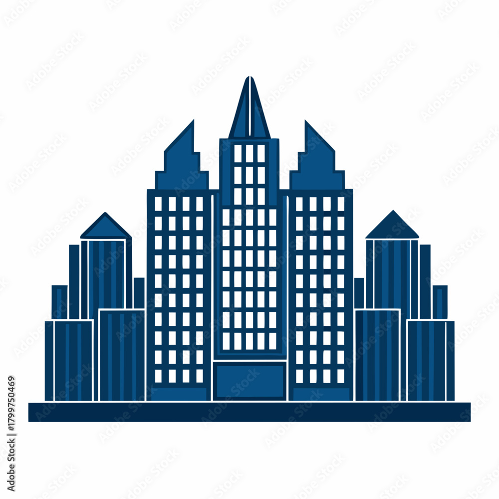 Naklejka premium Modern blue skyscraper buildings city skyline silhouette isolated on white background