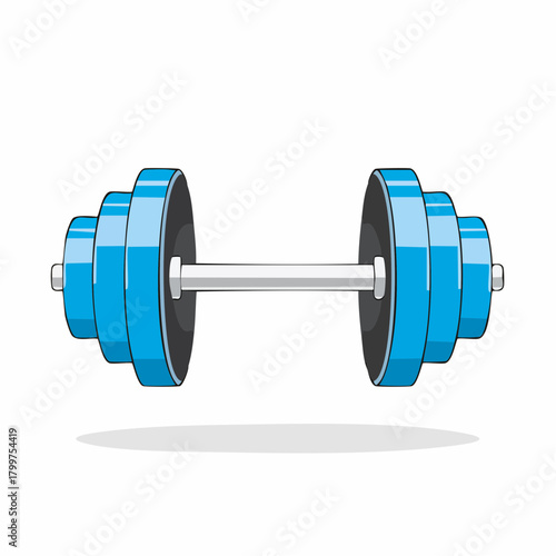 A vibrant blue dumbbell illustration with multiple weight plates, perfect for fitness, gym, and strength training concepts, isolated on a white background