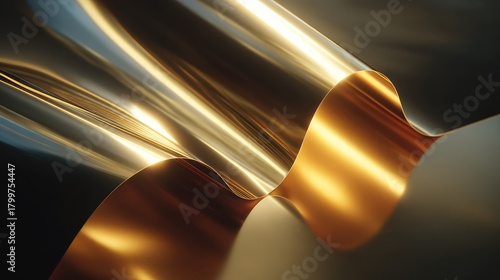 Golden metallic waves flowing smoothly with reflections