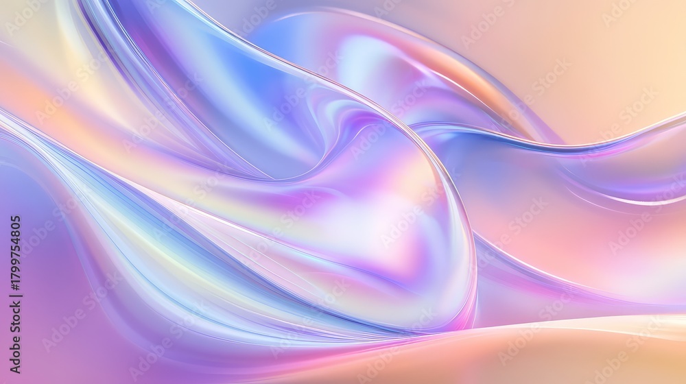 Fototapeta premium Abstract iridescent pastel waves flowing smooth holographic background