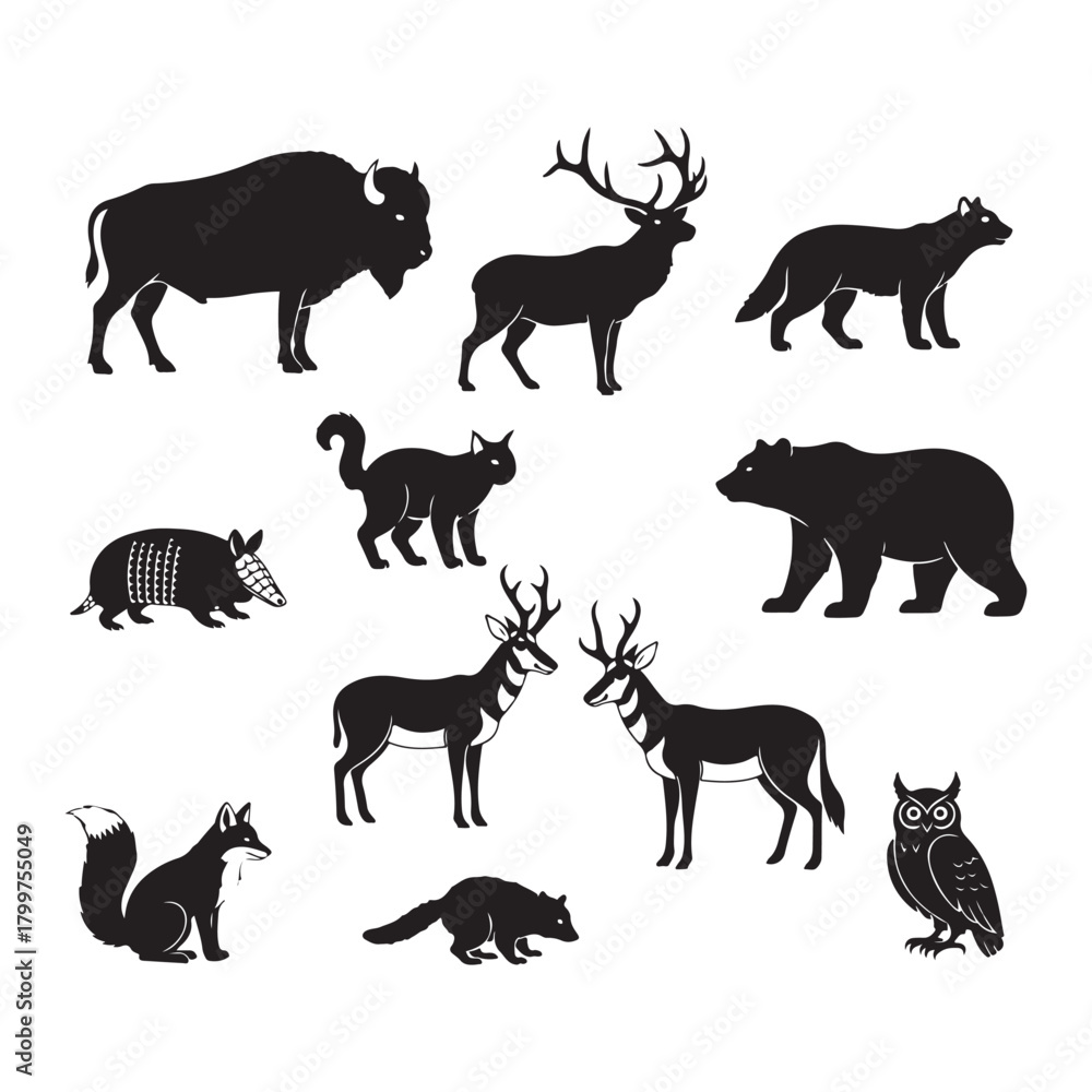 Fototapeta premium wild animals silhouettes - set of animals vector silhouette icon set