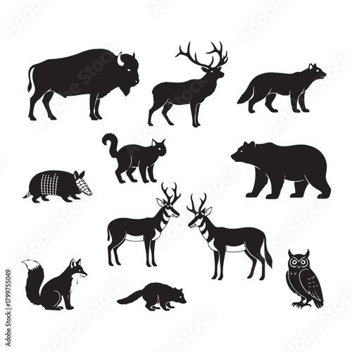 wild animals silhouettes - set of animals vector silhouette icon set