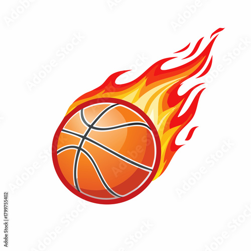 Dynamic Vector Illustration of a Flaming Basketball Streaking with Vibrant Orange and Red Flames