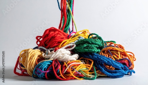 Tangled Colorful Yarn with Single Thread Pulled | Chaos and Problem-Solving Concept.