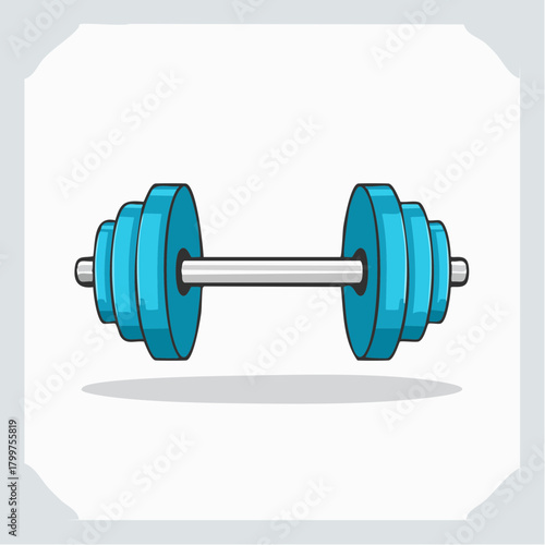 A stylized blue dumbbell with weight plates on each side, representing strength training and fitness exercises for a healthy lifestyle