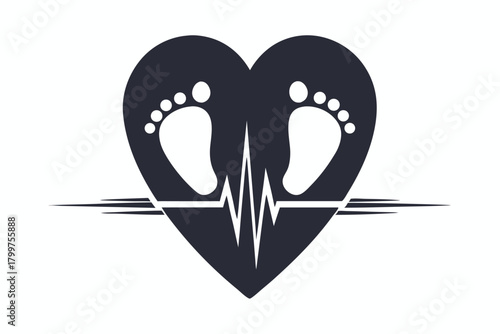 Minimalist baby feet inside heart symbol with vital signs shows love for newborn