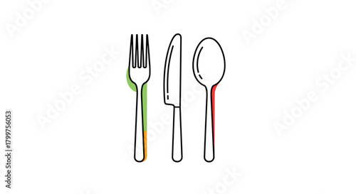 A simple line drawing of a fork knife and spoon on a white background.